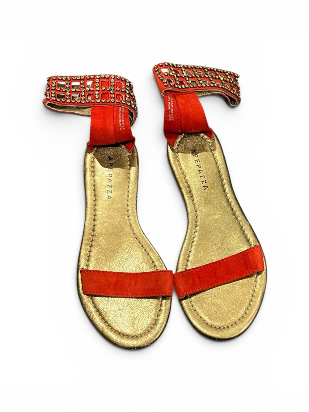 104 Apepazza Red Embellished Ankle-Strap Flat Sandals 36.5
